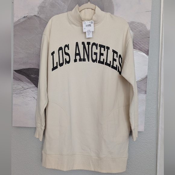 American Eagle Oversized Fleece Mock Neck Los Angeles Mini Dress Size Medium Nwt - Picture 1 of 8